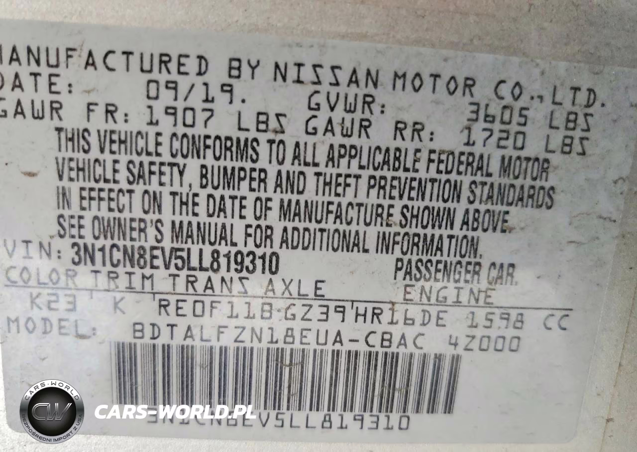 2020 Nissan Versa Sv VIN:3N1CN8EV5LL819310 - 13
