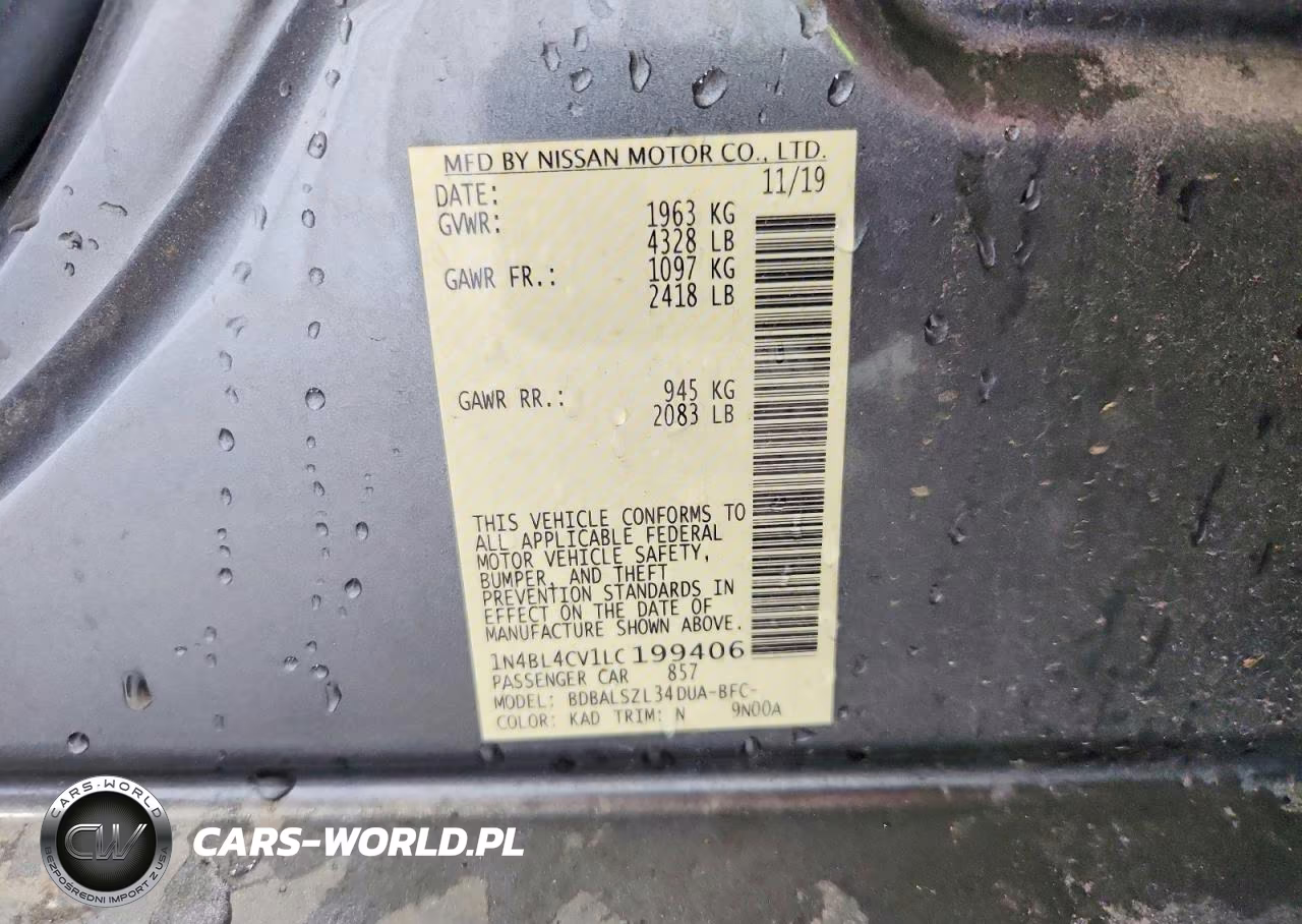 2020 Nissan Altima Sr VIN:1N4BL4CV1LC199406 - 12