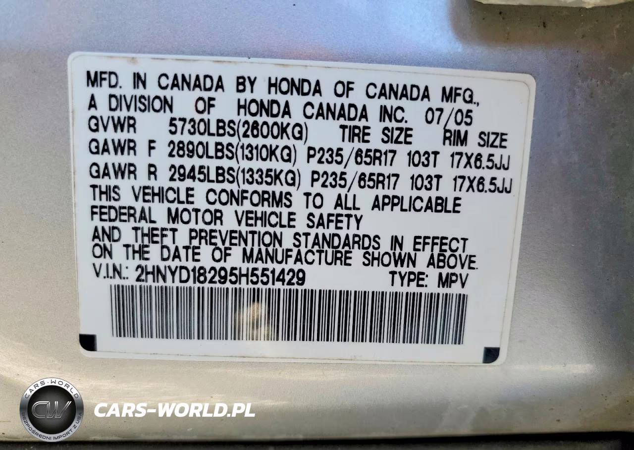2005 Acura Mdx VIN:2HNYD18295H551429 - 13