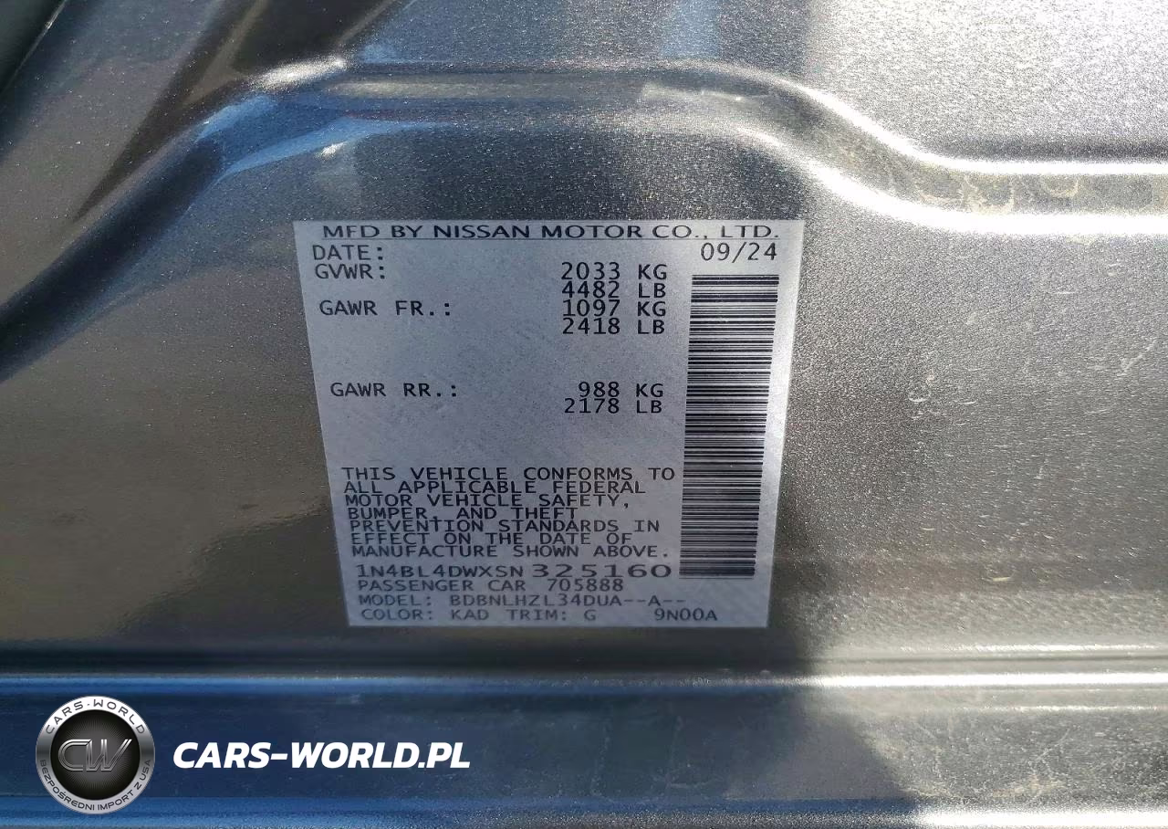 2025 Nissan Altima Sv VIN:1N4BL4DWXSN325160 - 12