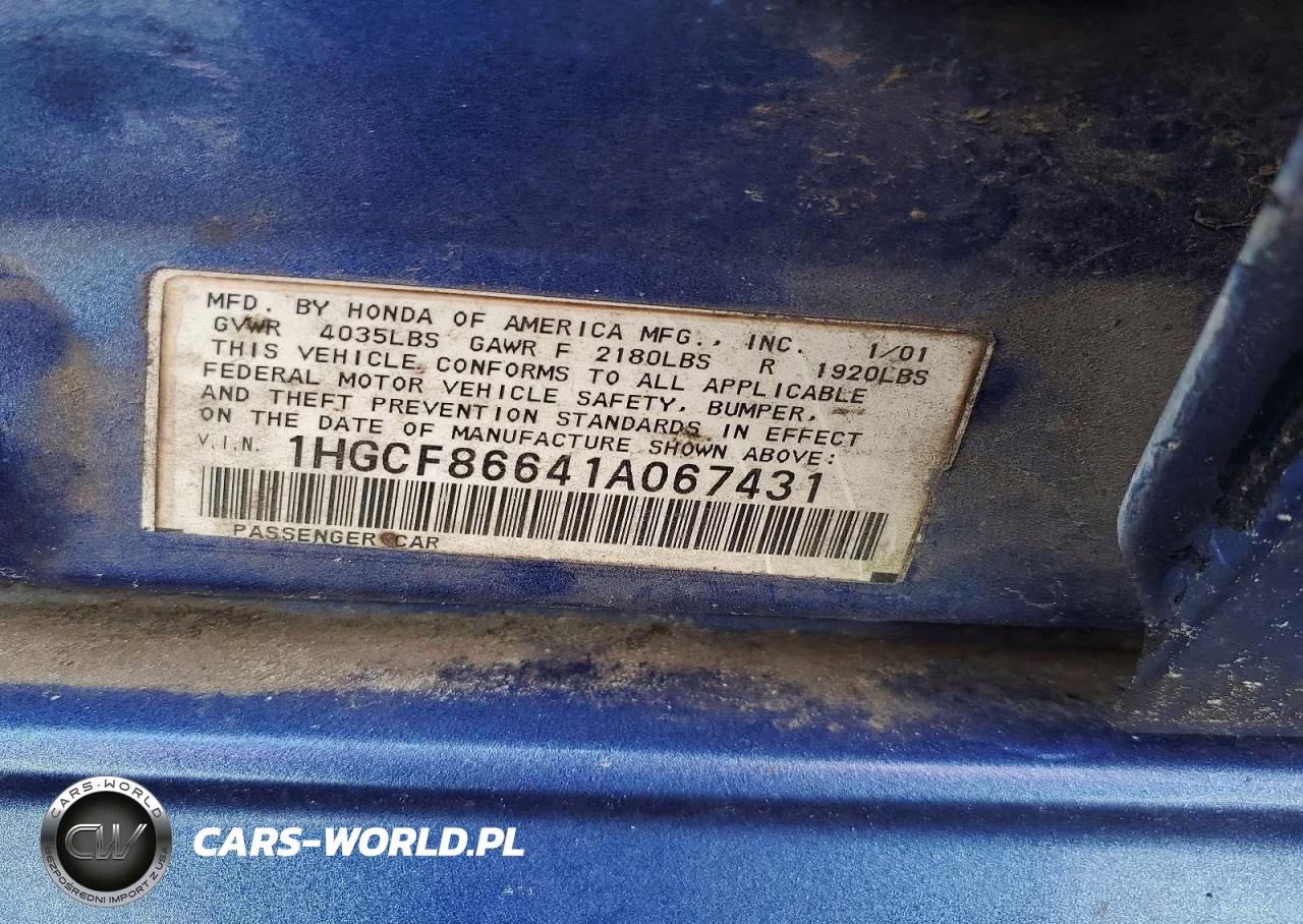 2001 Honda Accord Value VIN:1HGCF86641A067431 - 12