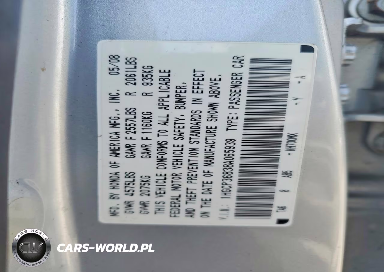 2008 Honda Accord Exl VIN:1HGCP36838A065939 - 13
