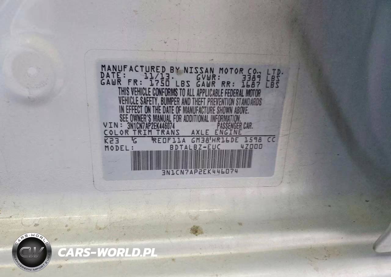 2014 Nissan Versa 1.6 Sv VIN:3N1CN7AP2EK446074 - 12