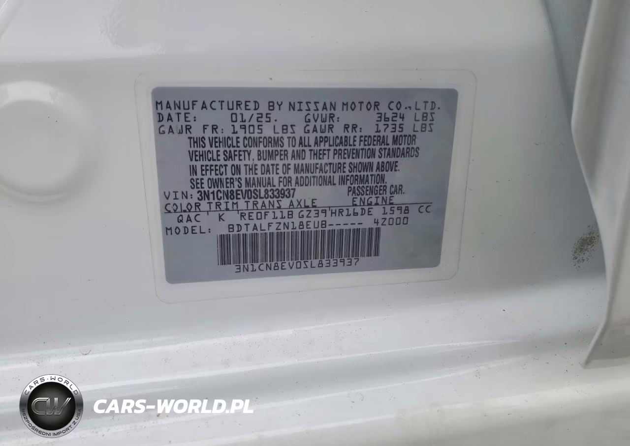 2025 Nissan Versa Sv VIN:3N1CN8EV0SL833937 - 12