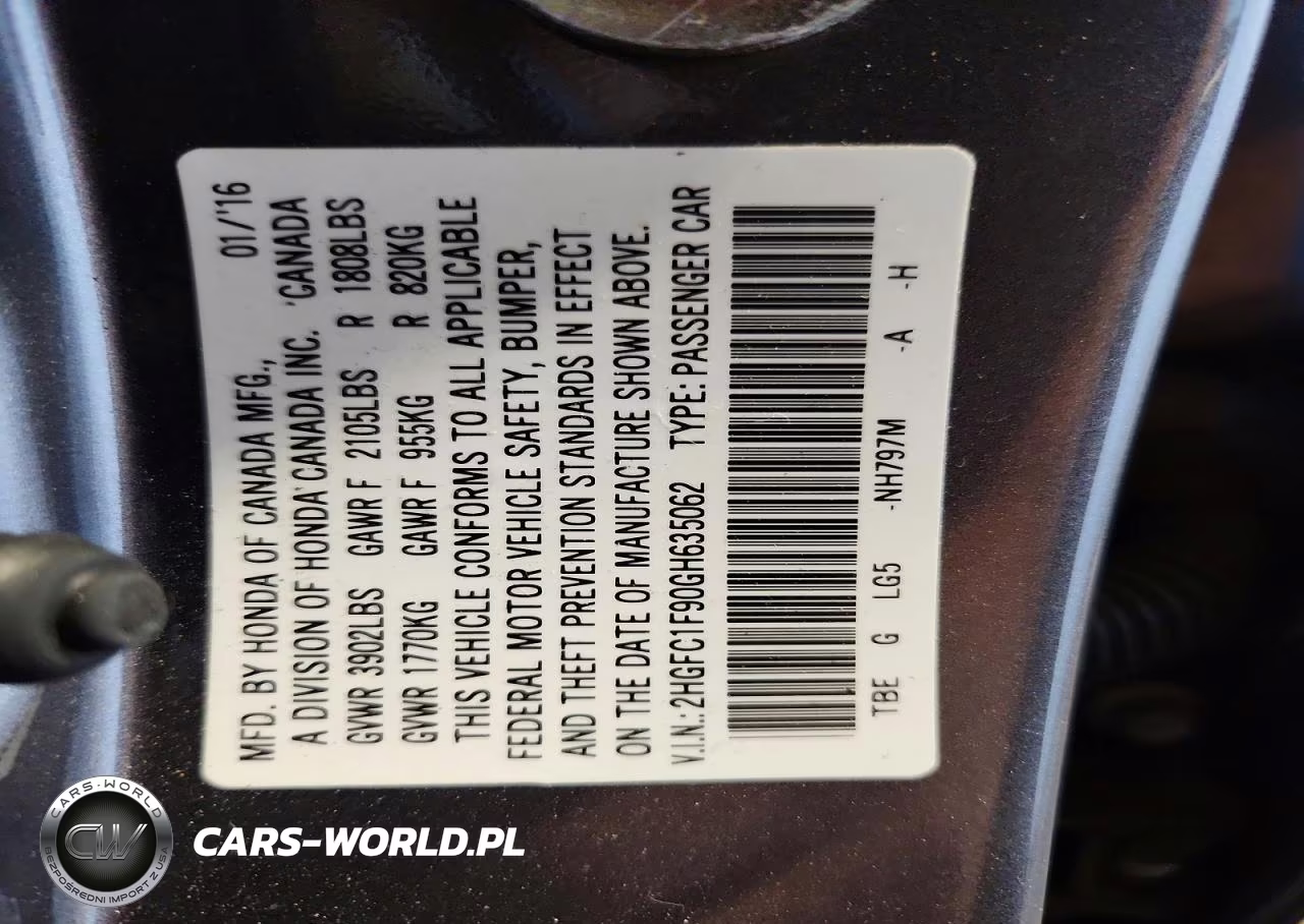 2016 Honda Civic Touring VIN:2HGFC1F90GH635062 - 12
