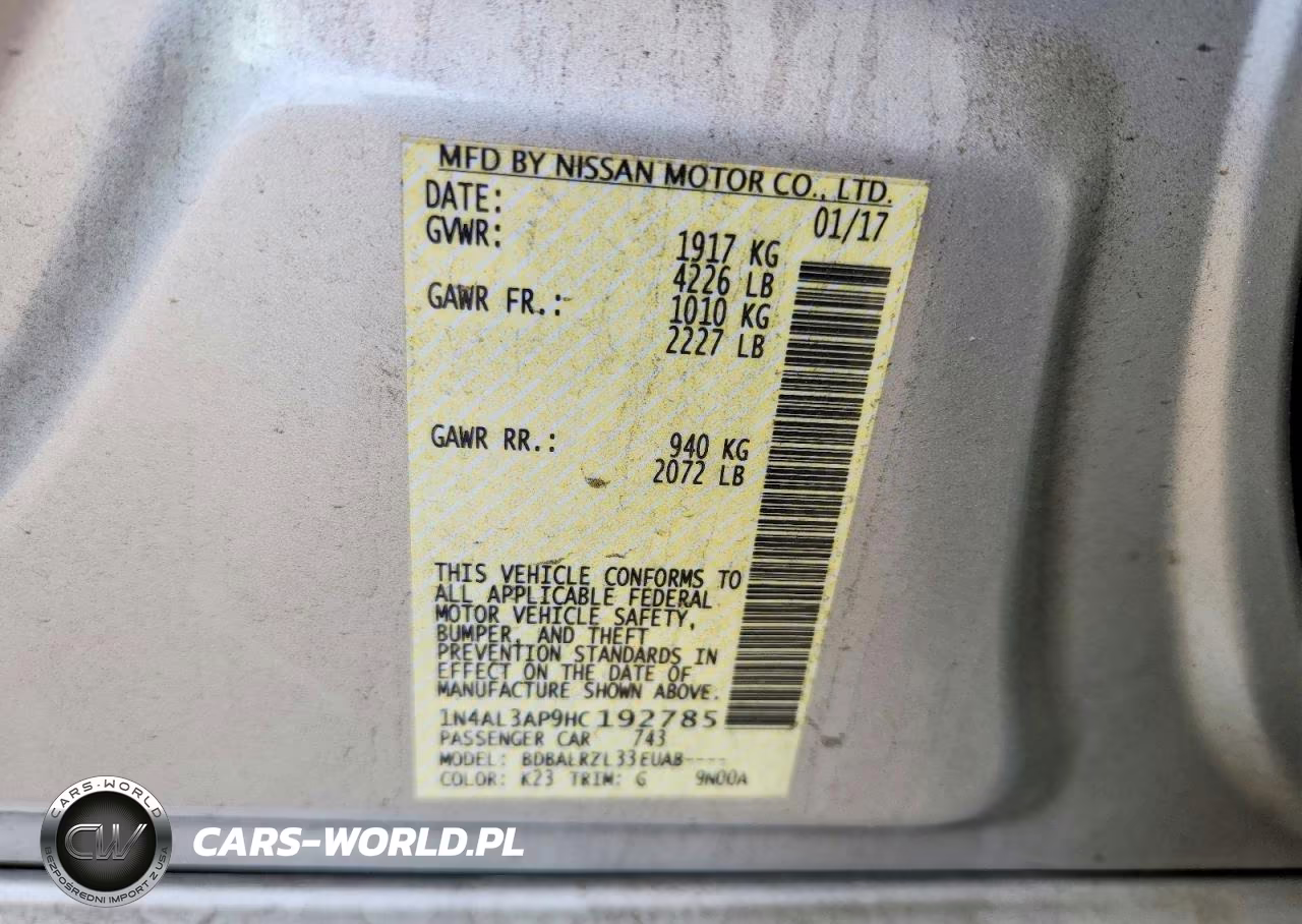 2017 Nissan Altima 2.5 Sl VIN:1N4AL3AP9HC192785 - 12