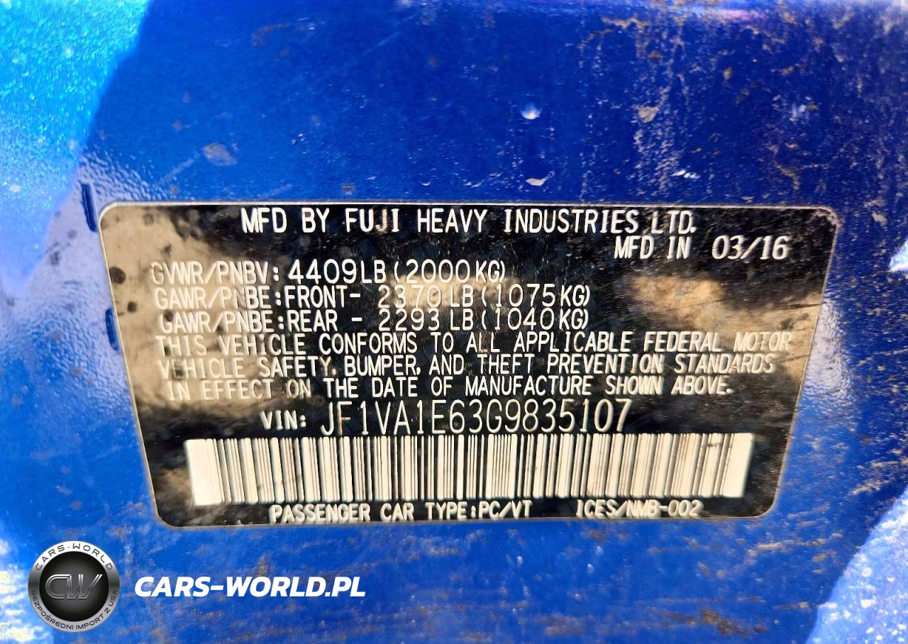 2016 Subaru Wrx Premium VIN:JF1VA1E63G9835107 - 13
