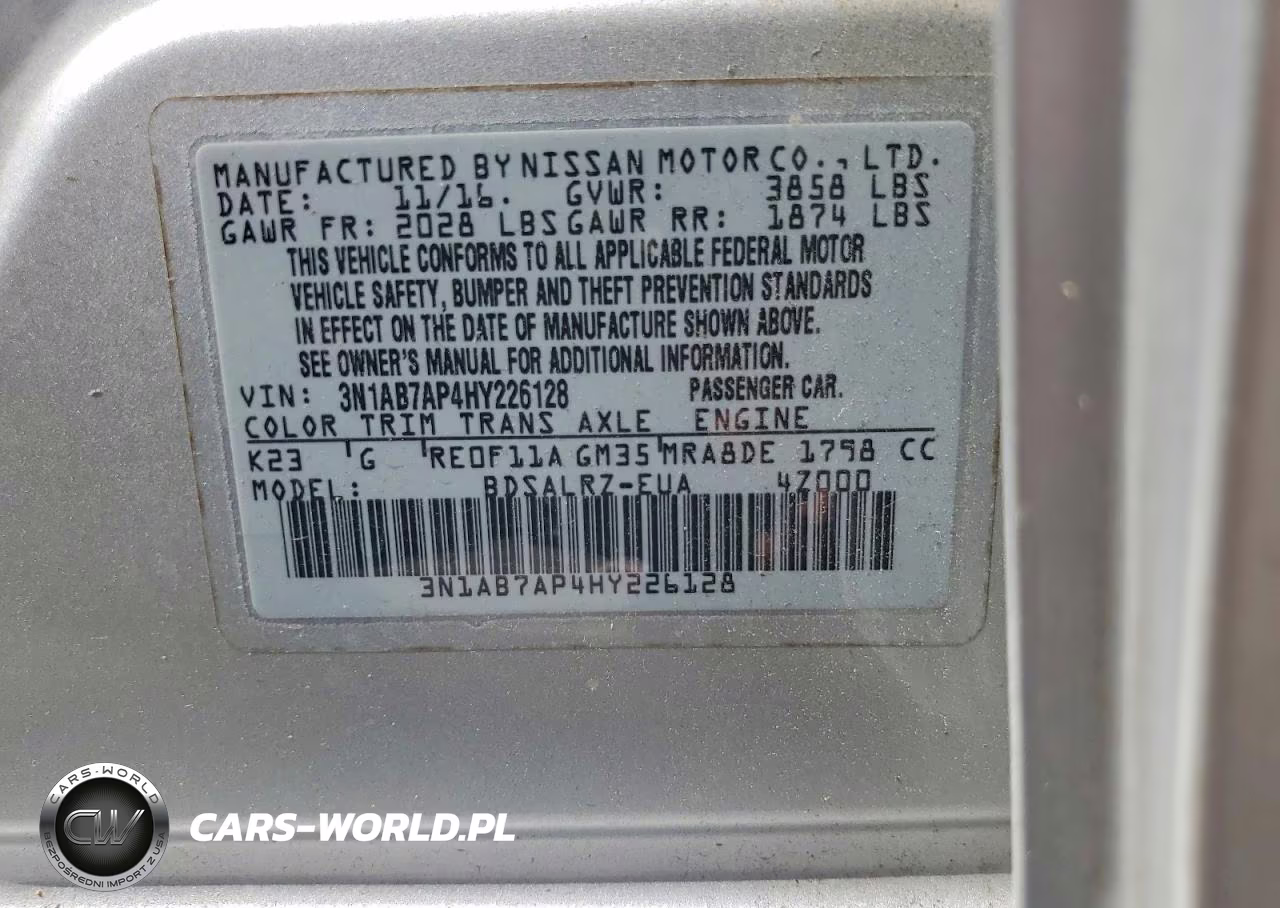 2017 Nissan Sentra Sr VIN:3N1AB7AP4HY226128 - 12