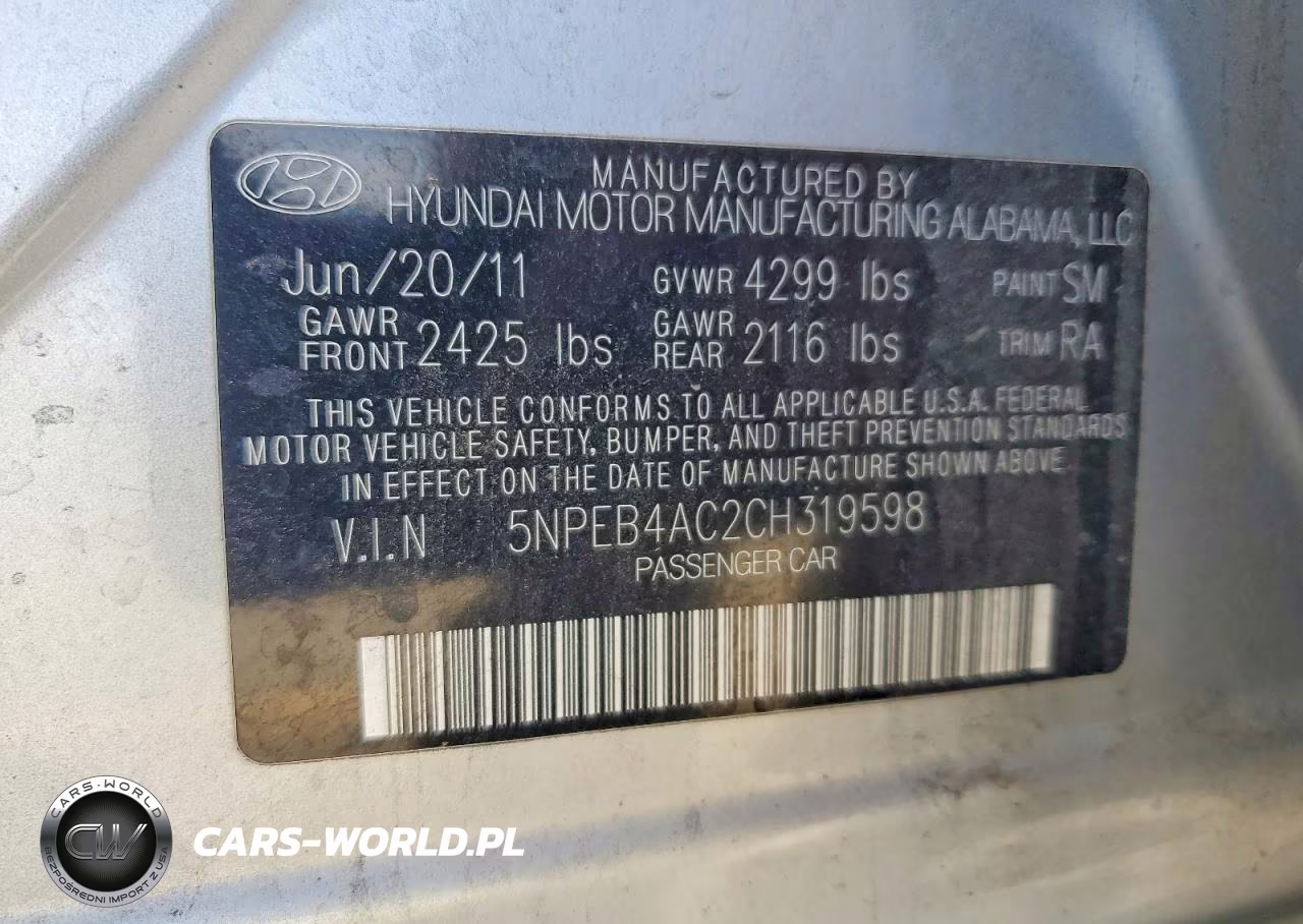 2012 Hyundai Sonata Gls VIN:5NPEB4AC2CH319598 - 12