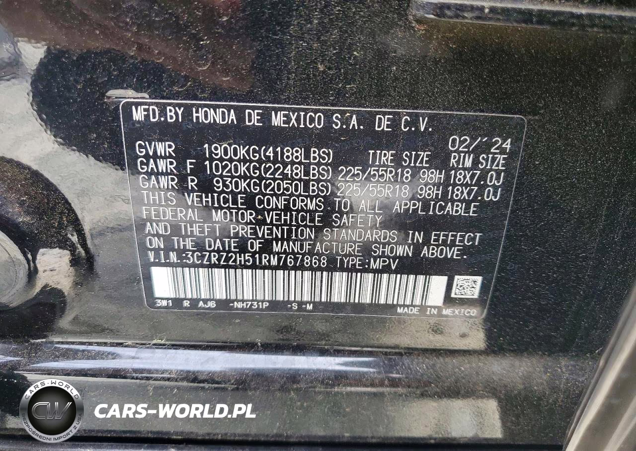 2024 Honda Hr-V Sport VIN:3CZRZ2H51RM767868 - 13
