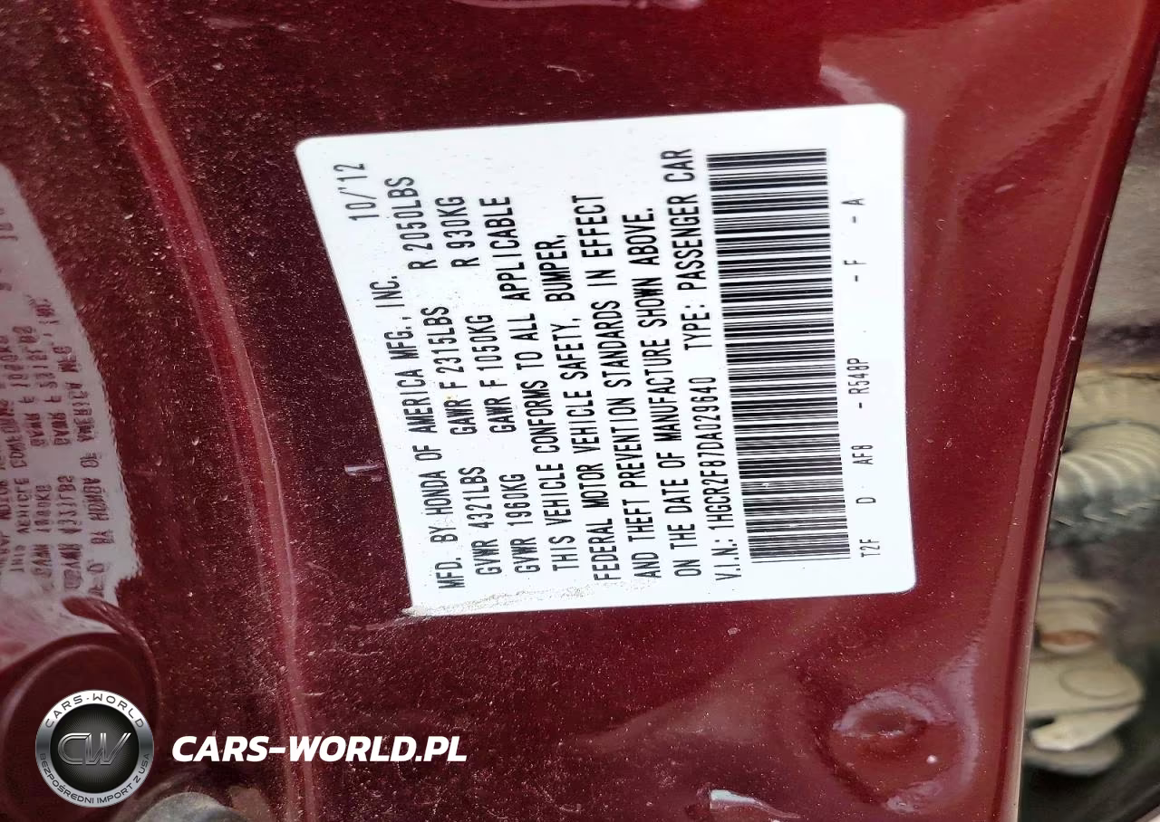 2013 Honda Accord VIN:1HGCR2F87DA029640 - 13