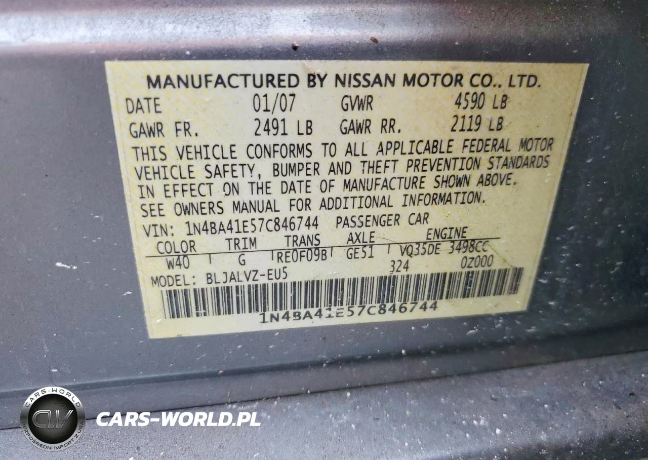 2007 Nissan Maxima 3.5 Se VIN:1N4BA41E57C846744 - 12