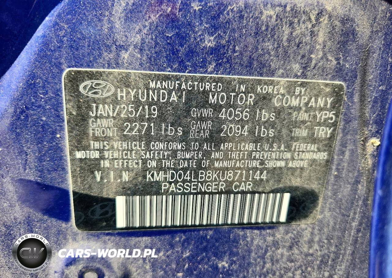 2019 Hyundai Elantra Sport VIN:KMHD04LB8KU871144 - 12