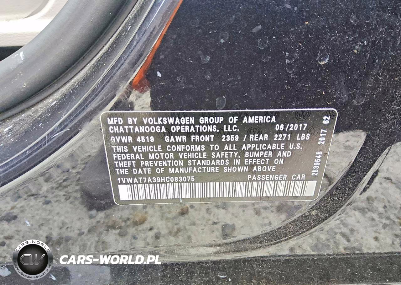 2017 Volkswagen Passat S VIN:1VWAT7A39HC083075 - 12
