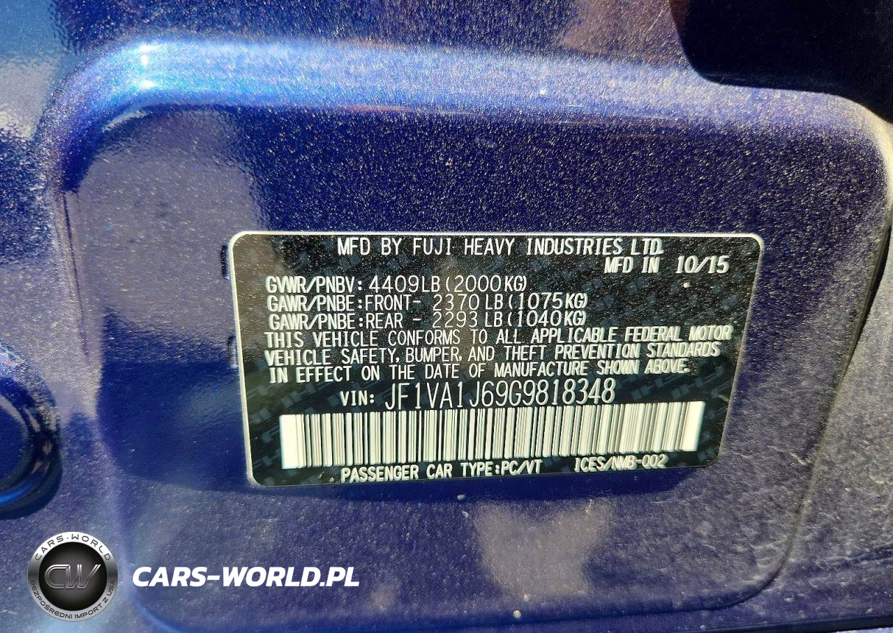 2016 Subaru Wrx Limited VIN:JF1VA1J69G9818348 - 12