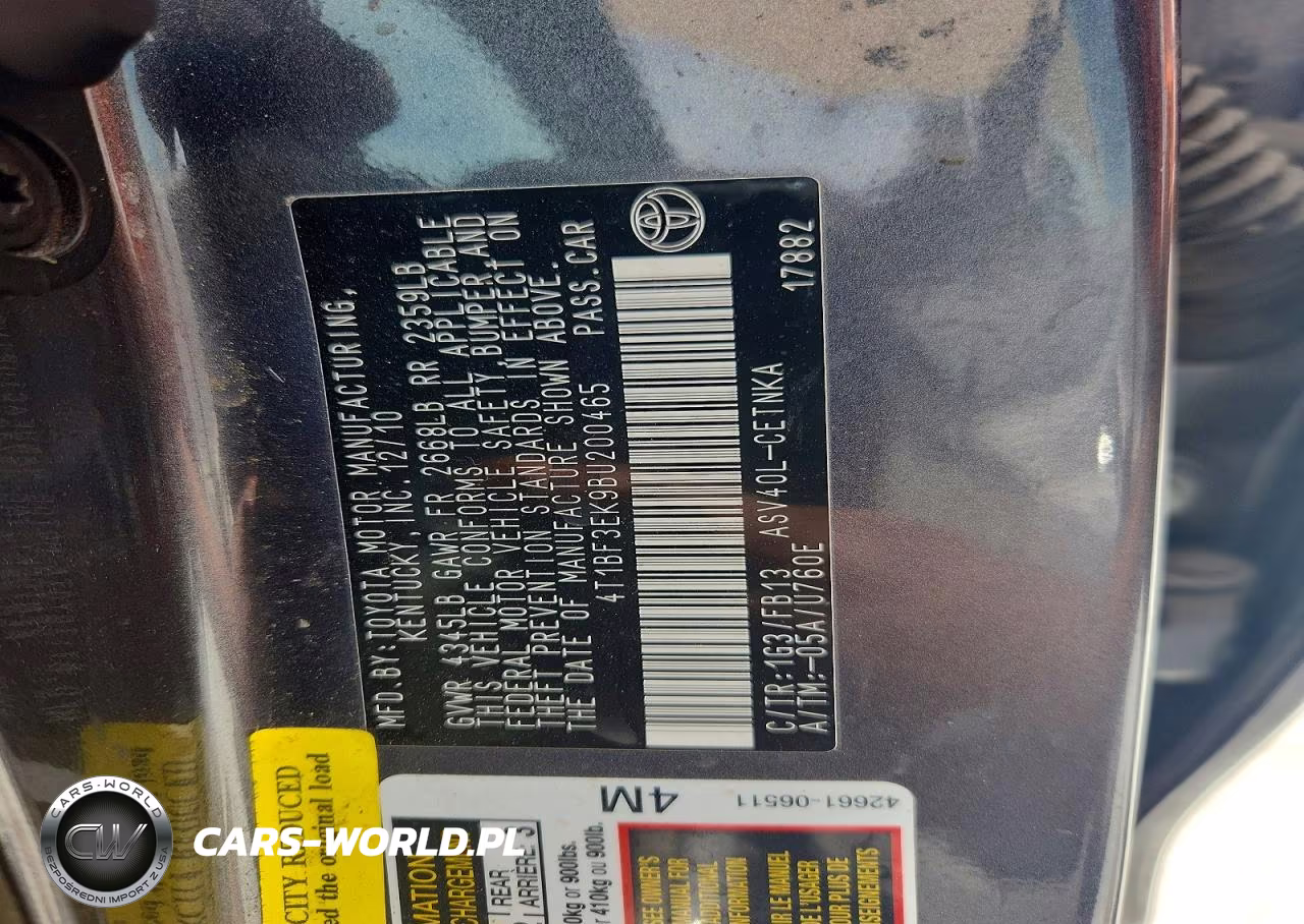 2011 Toyota Camry Le VIN:4T1BF3EK9BU200465 - 13