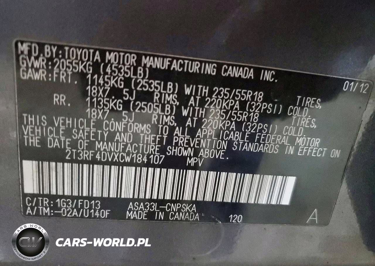 2012 Toyota Rav4 Sport VIN:2T3RF4DVXCW184107 - 13