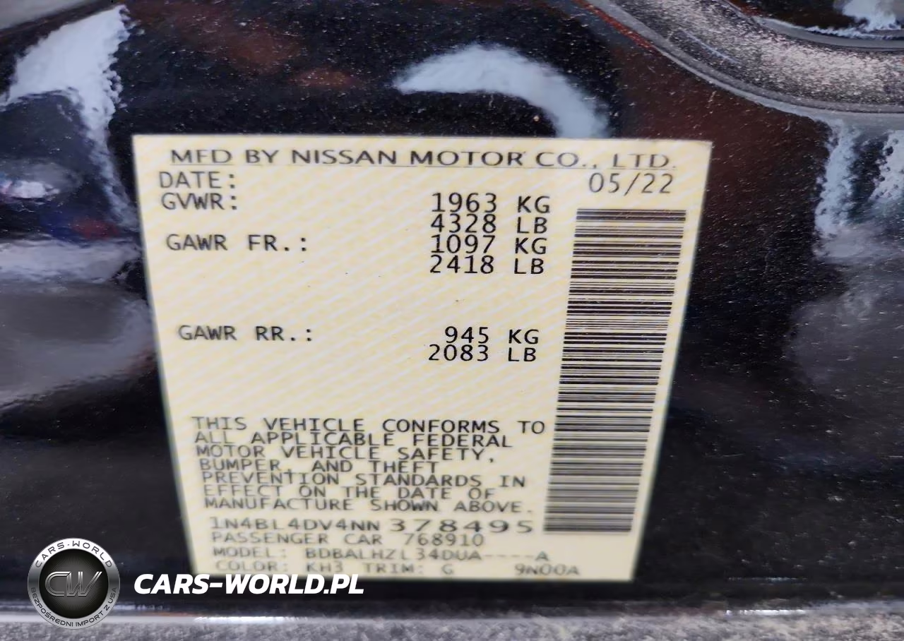 2022 Nissan Altima Sv VIN:1N4BL4DV4NN378495 - 12