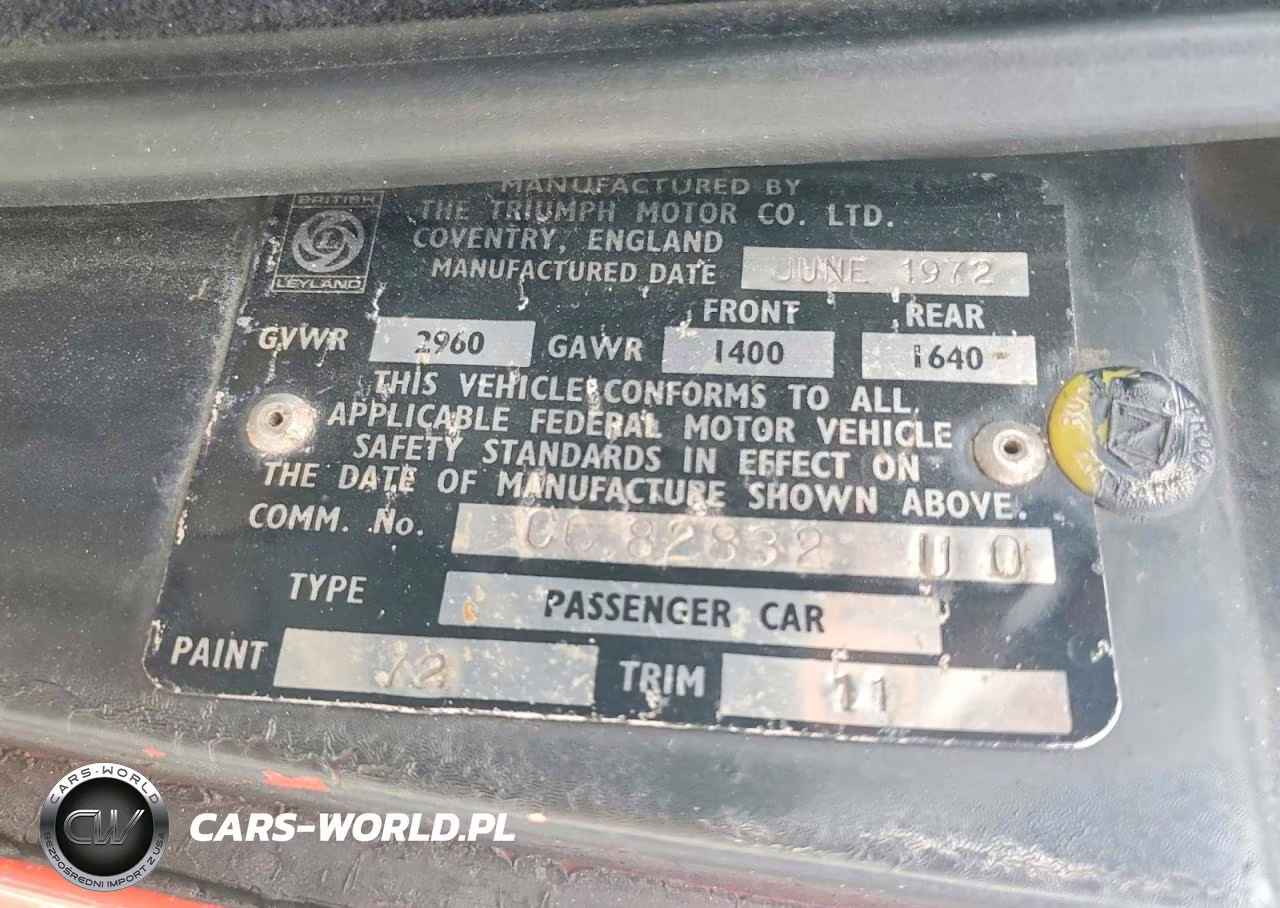 1972 Triumph Car Uk VIN:CC82832U0 - 12