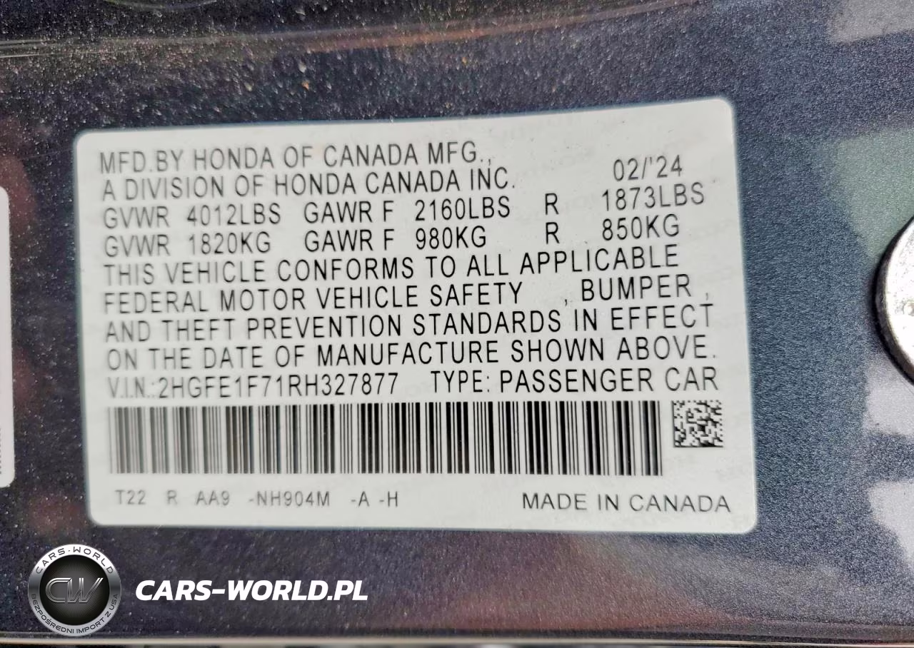 2024 Honda Civic Ex VIN:2HGFE1F71RH327877 - 12