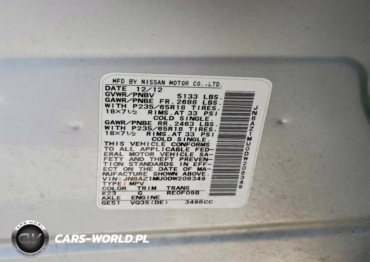 2013 Nissan Murano S VIN:JN8AZ1MU0DW208349 - 13