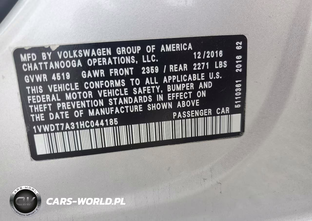 2017 Volkswagen Passat R-Line VIN:1VWDT7A31HC044185 - 12