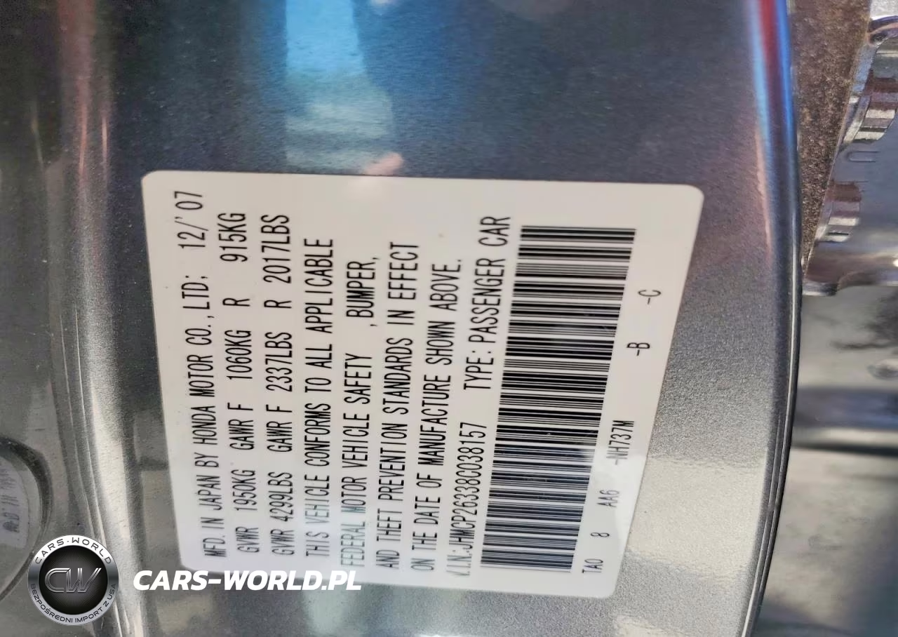 2008 Honda Accord Lx VIN:JHMCP26338C038157 - 12