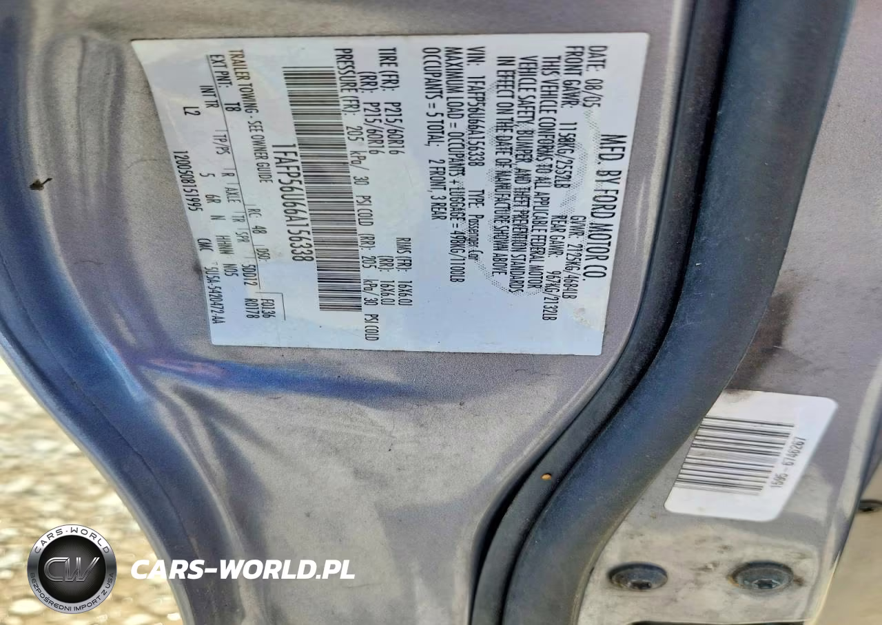 2006 Ford Taurus Sel VIN:1FAFP56U66A156338 - 12