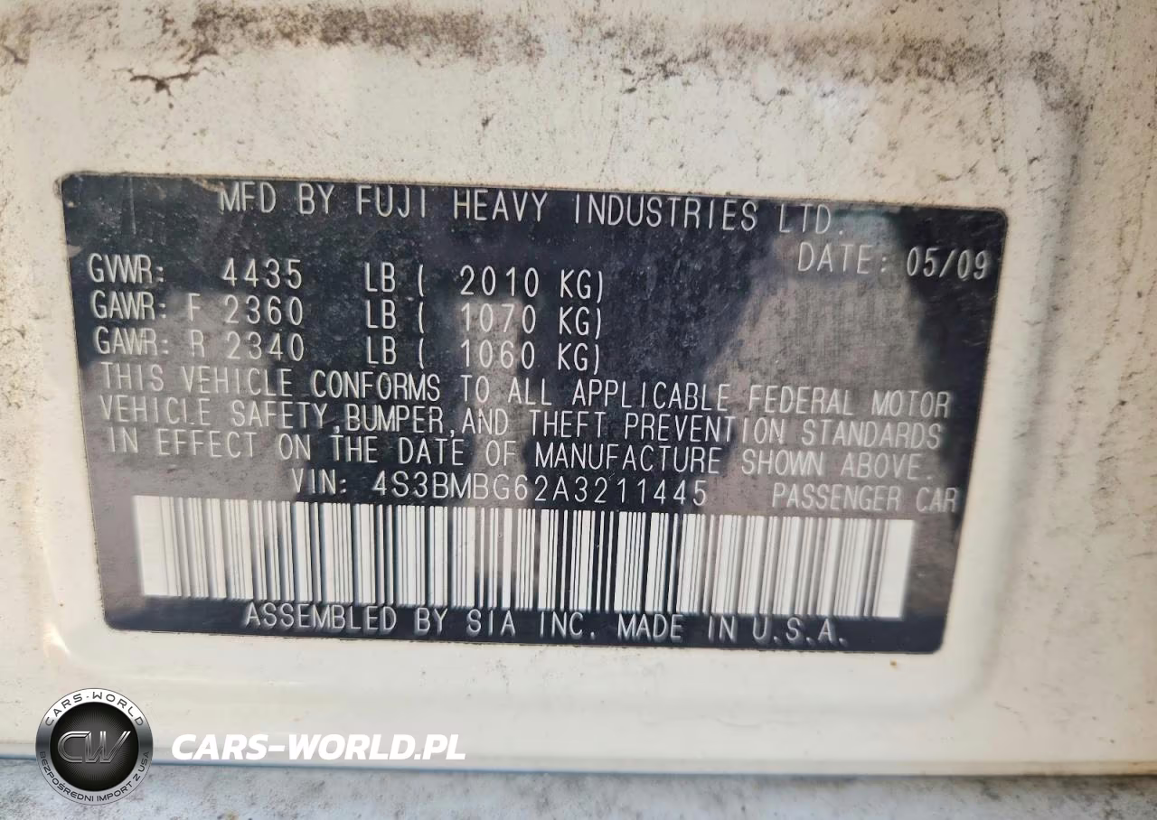 2010 Subaru Legacy 2.5I Premium VIN:4S3BMBG62A3211445 - 12