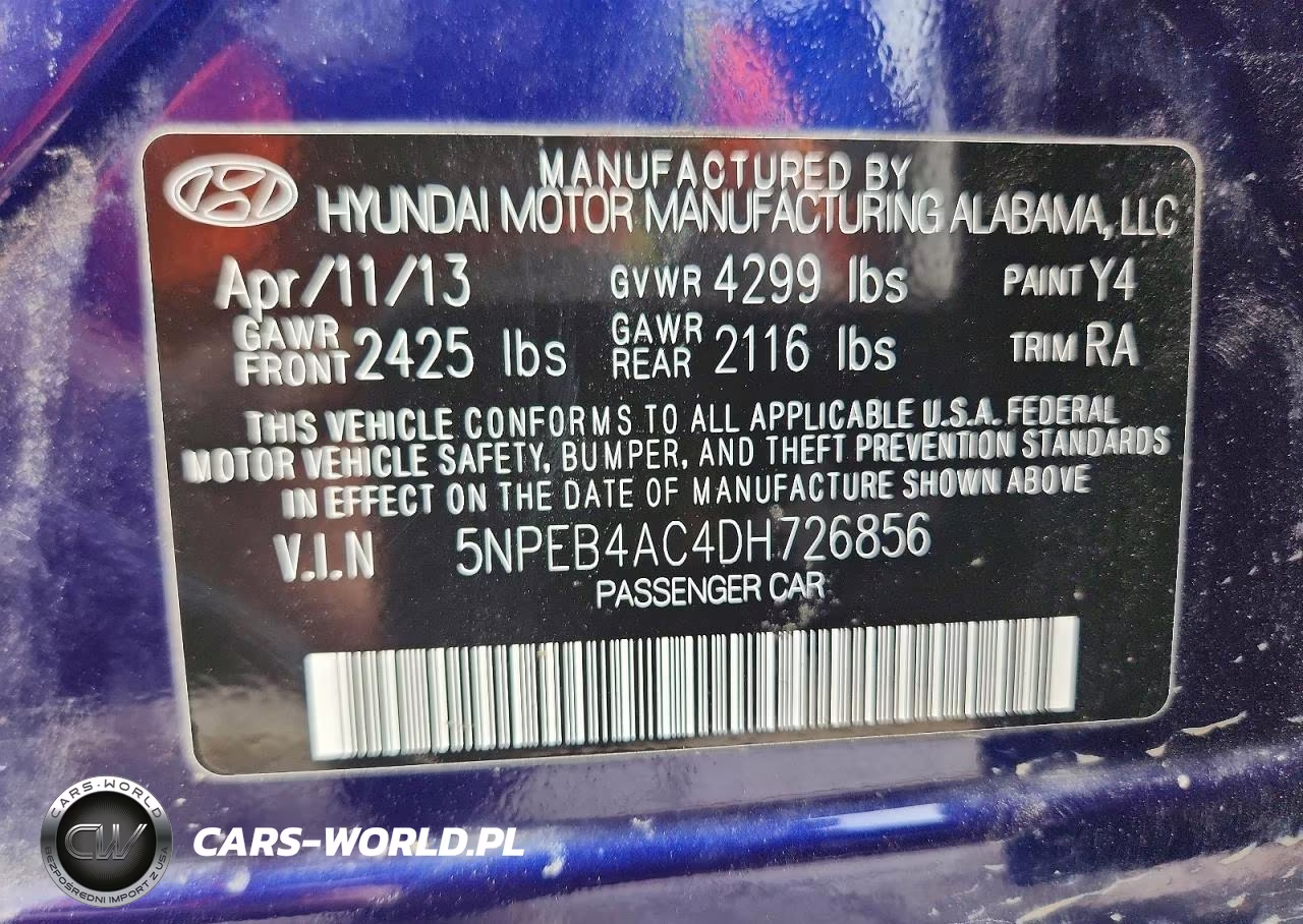 2013 Hyundai Sonata Gls VIN:5NPEB4AC4DH726856 - 13