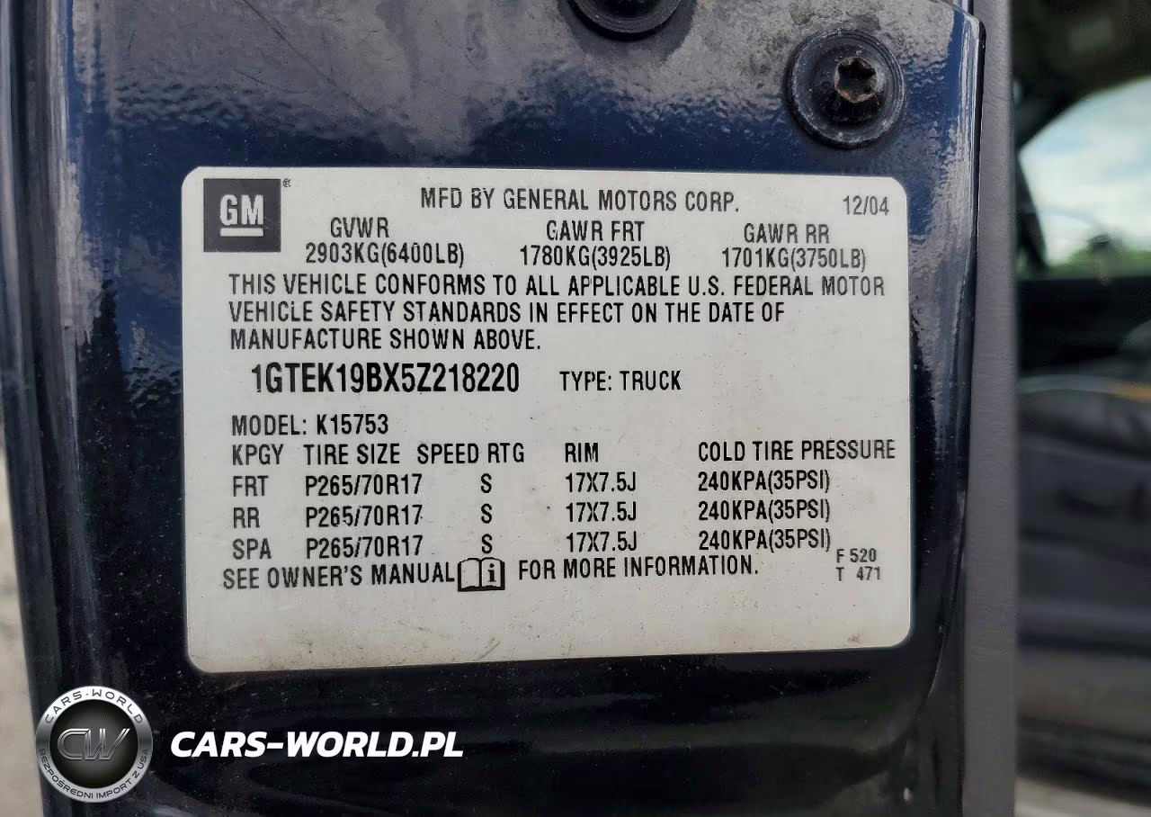 2005 GMC New Sierra K1500 VIN:1GTEK19BX5Z218220 - 12