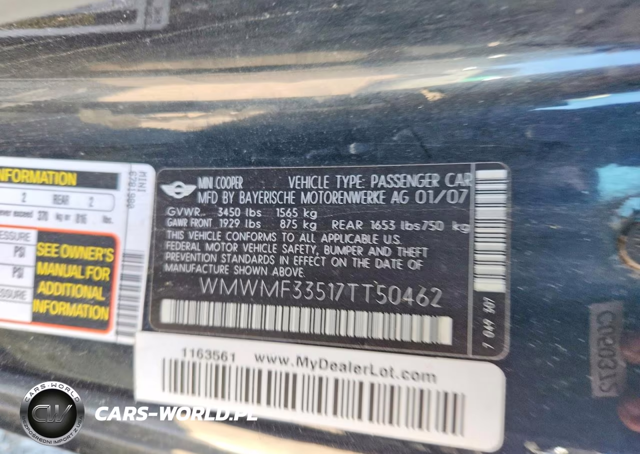 2007 Mini Cooper VIN:WMWMF33517TT50462 - 12