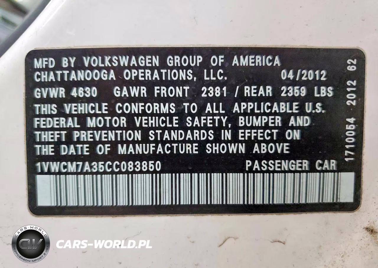 2012 Volkswagen Passat Sel VIN:1VWCM7A35CC083850 - 12