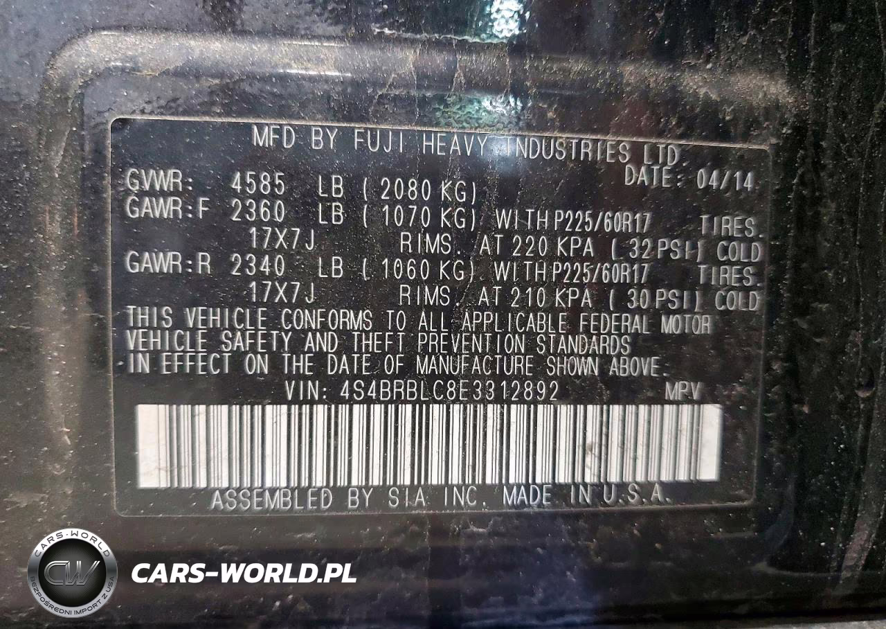 2014 Subaru Outback 2.5I Limited VIN:4S4BRBLC8E3312892 - 13
