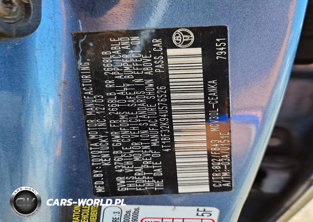 2004 Toyota Camry Le V6 VIN:4T1BF32K94U576526 - 12
