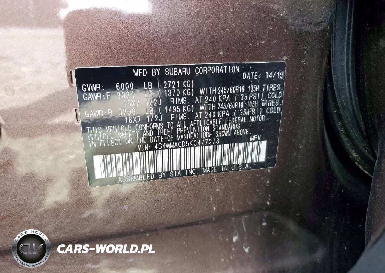 2019 Subaru Ascent Premium VIN:4S4WMACD5K3477278 - 13