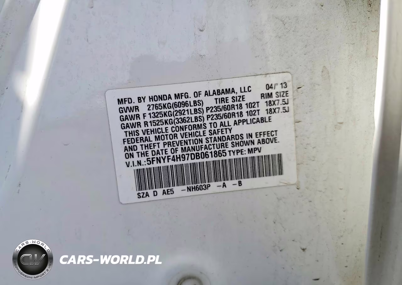 2013 Honda Pilot Touring VIN:5FNYF4H97DB061865 - 12