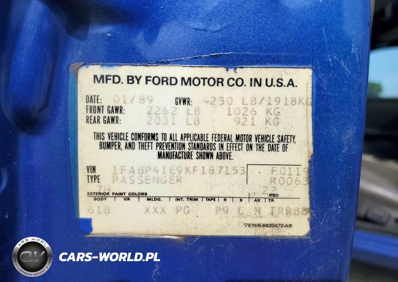 1989 Ford Mustang Lx VIN:1FABP41E9KF187153 - 12