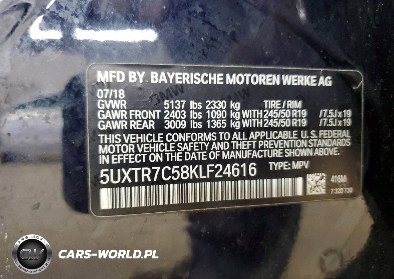 2019 BMW X3 Sdrive30I VIN:5UXTR7C58KLF24616 - 12