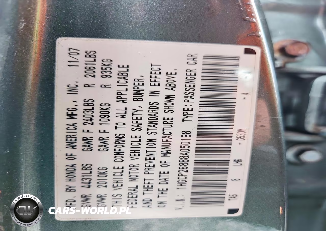 2008 Honda Accord Exl VIN:1HGCP26888A050198 - 12
