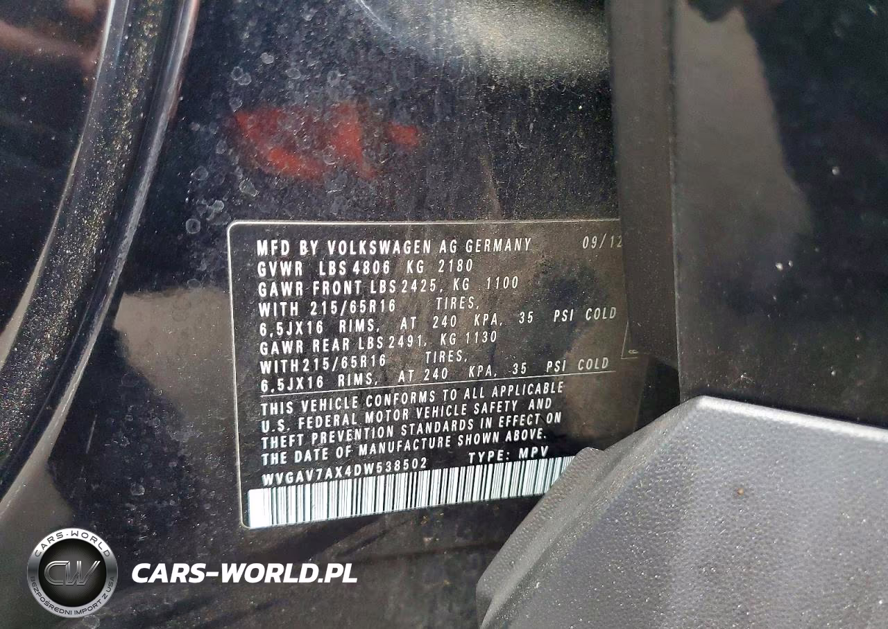2013 Volkswagen Tiguan S VIN:WVGAV7AX4DW538502 - 13