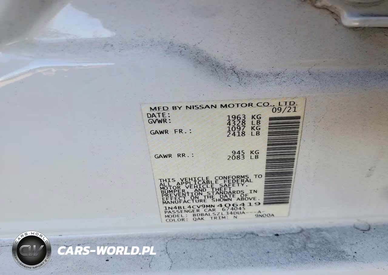 2021 Nissan Altima Sr VIN:1N4BL4CV9MN406419 - 12