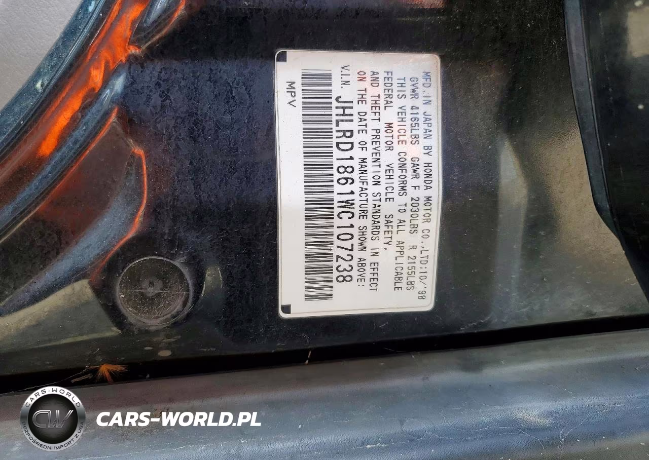 1998 Honda Cr-V Ex VIN:JHLRD1861WC107238 - 12