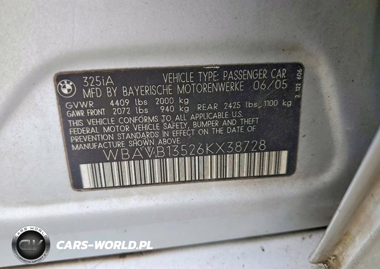 2006 BMW 325 I VIN:WBAVB13526KX38728 - 13