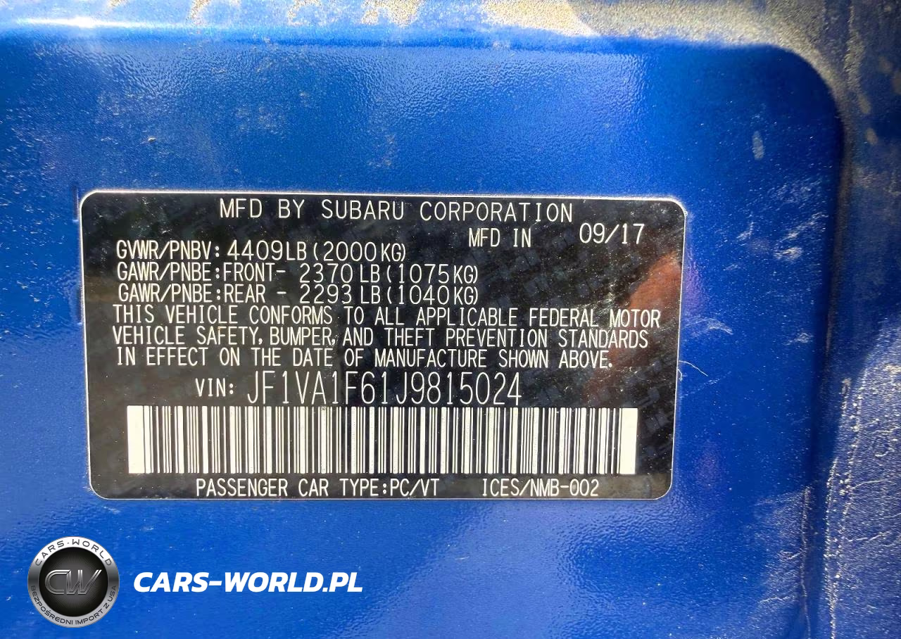 2018 Subaru Wrx Limited VIN:JF1VA1F61J9815024 - 11