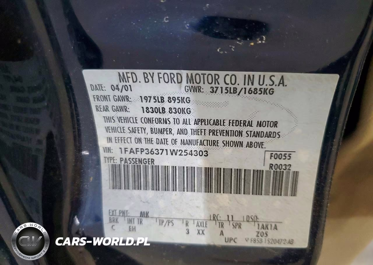 2001 Ford Focus Se VIN:1FAFP36371W254303 - 12