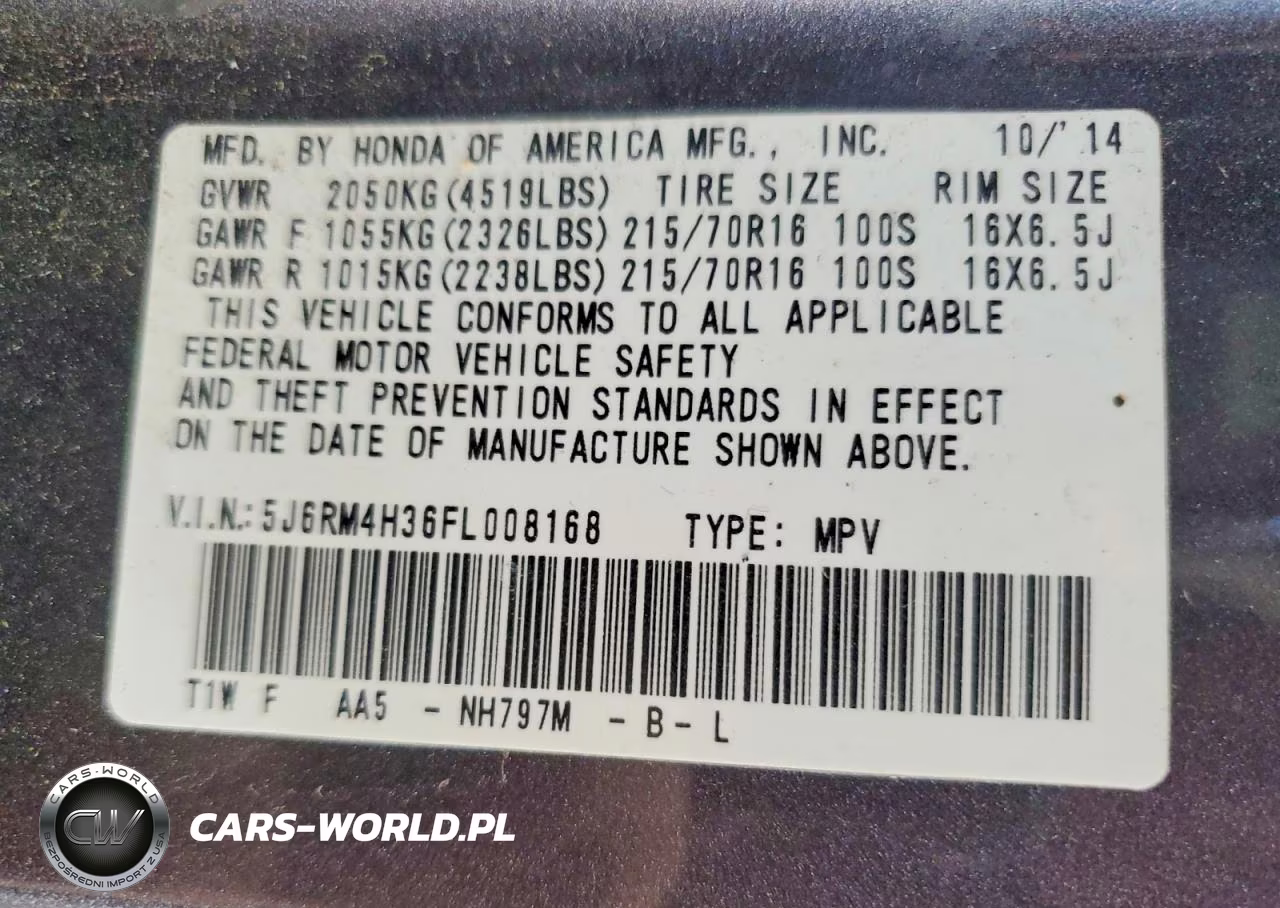 2015 Honda Cr-V Lx VIN:5J6RM4H36FL008168 - 14