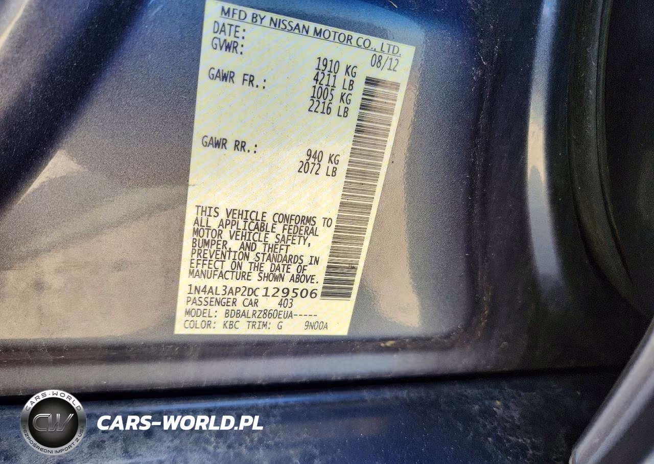 2013 Nissan Altima 2.5 VIN:1N4AL3AP2DC129506 - 12