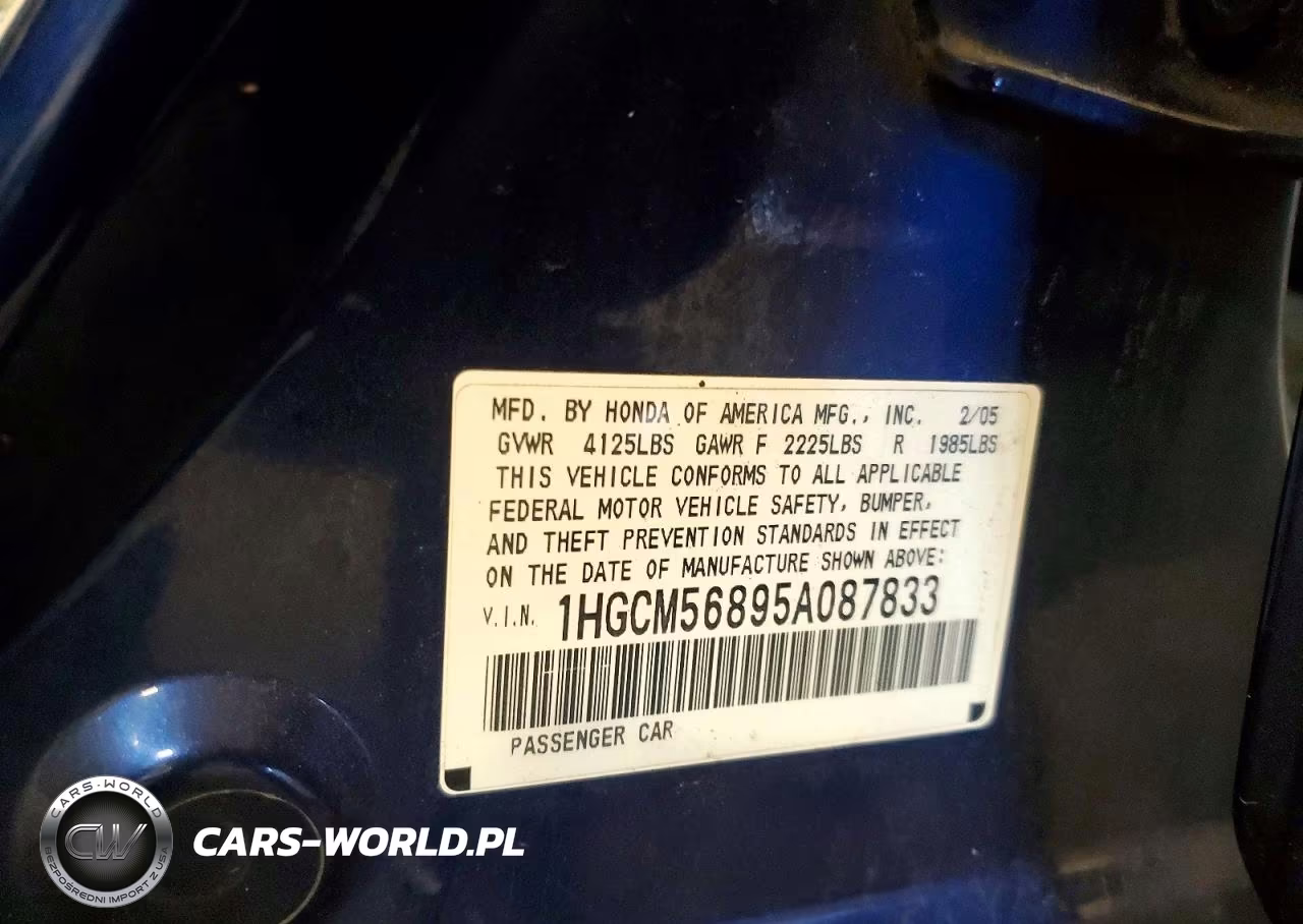 2005 Honda Accord Ex-L VIN:1HGCM56895A087833 - 12