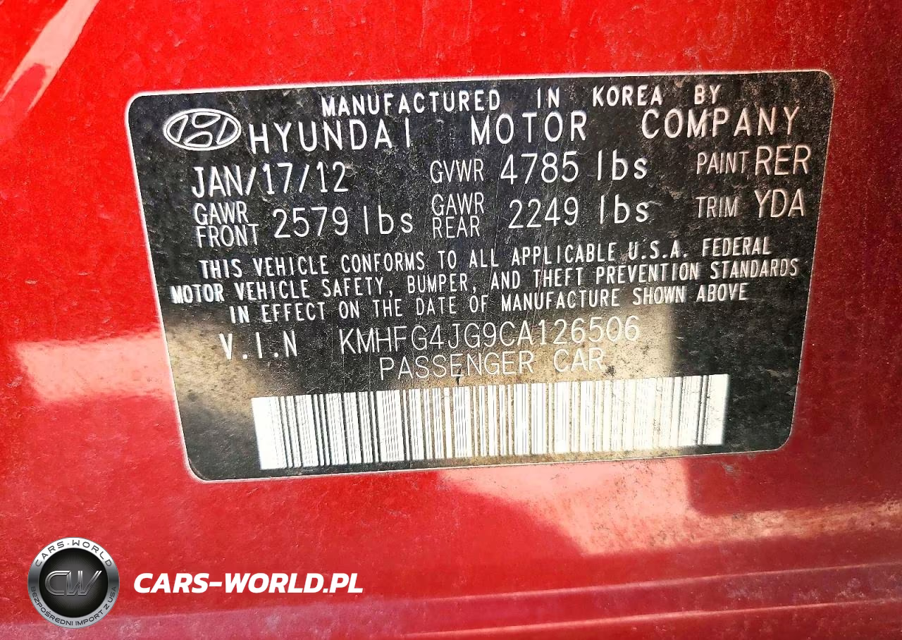 2012 Hyundai Azera Base VIN:KMHFG4JG9CA126506 - 12